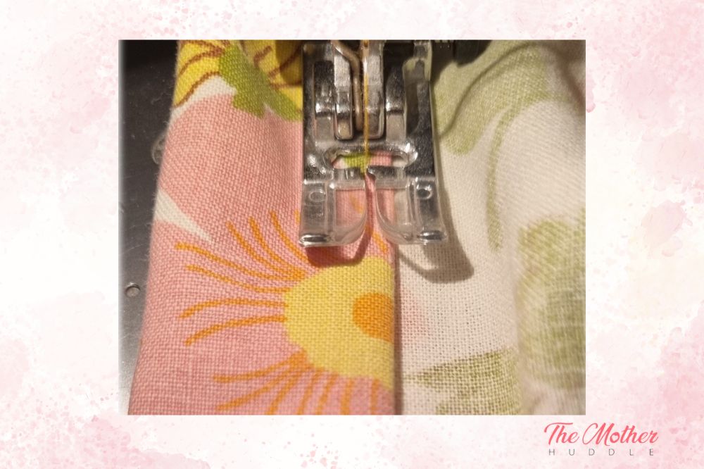 sew the bottom edge of the upcycled skirt