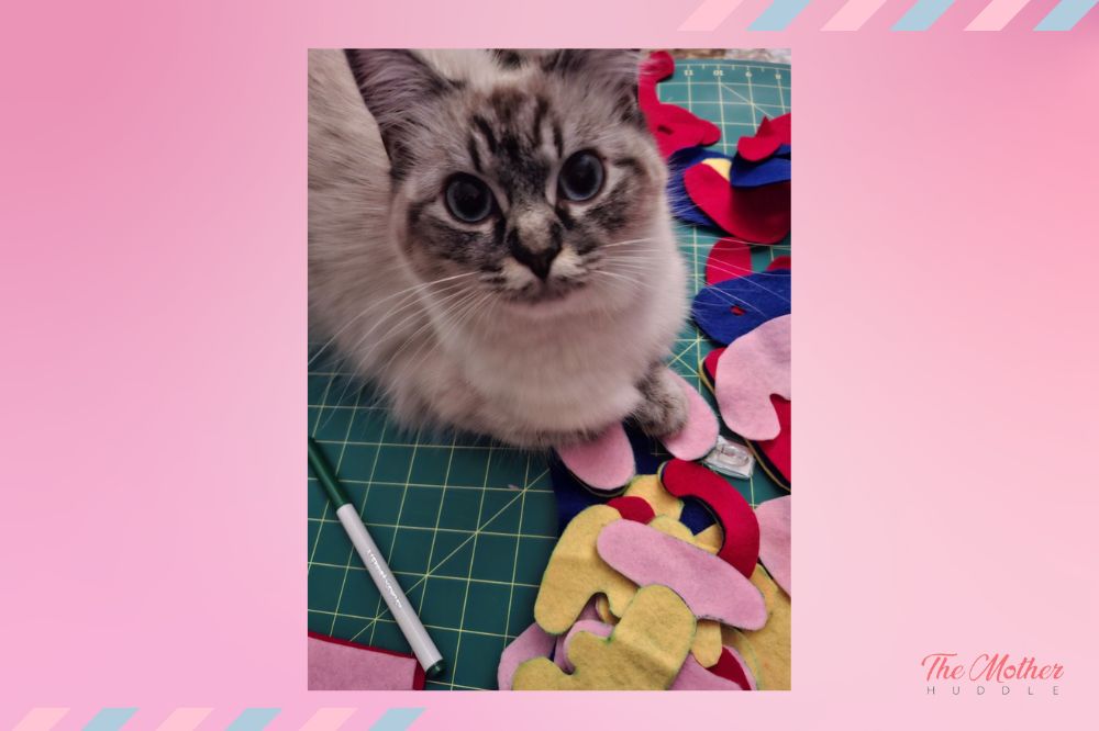Felt paper letter with a cute cat