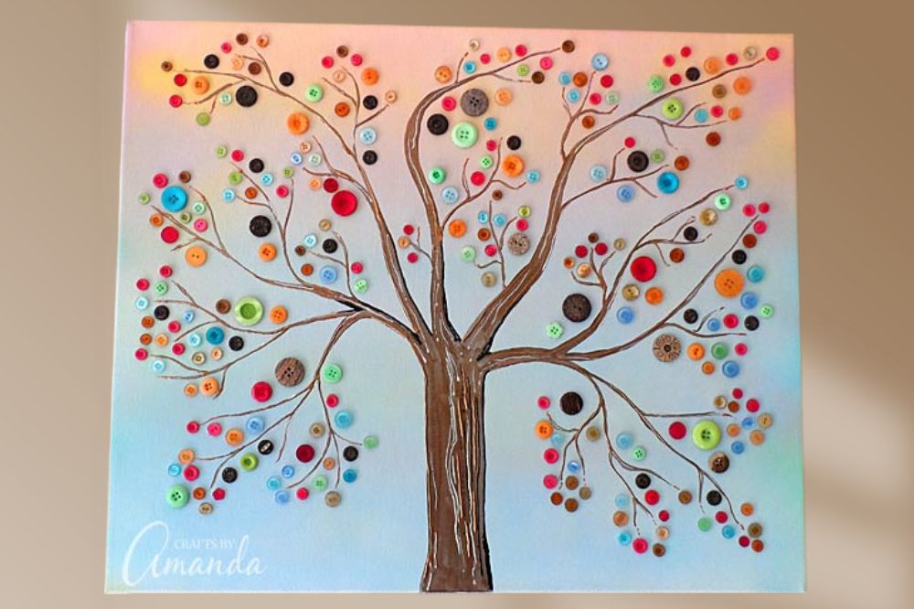 Vibrant Button Tree on Canvas