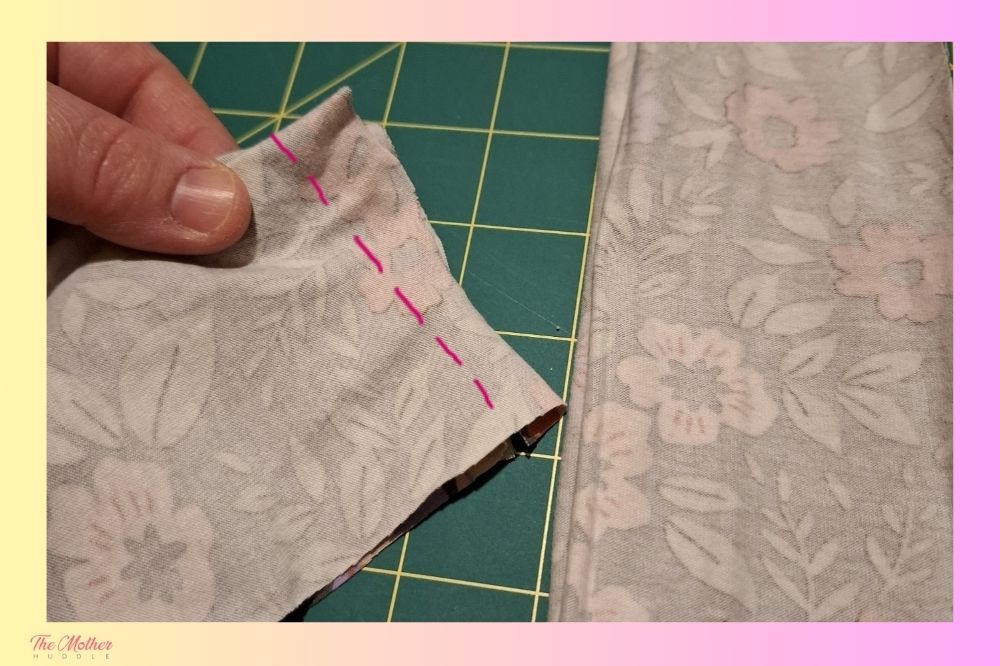 stitchiing the side of the cloth for DIY Headband