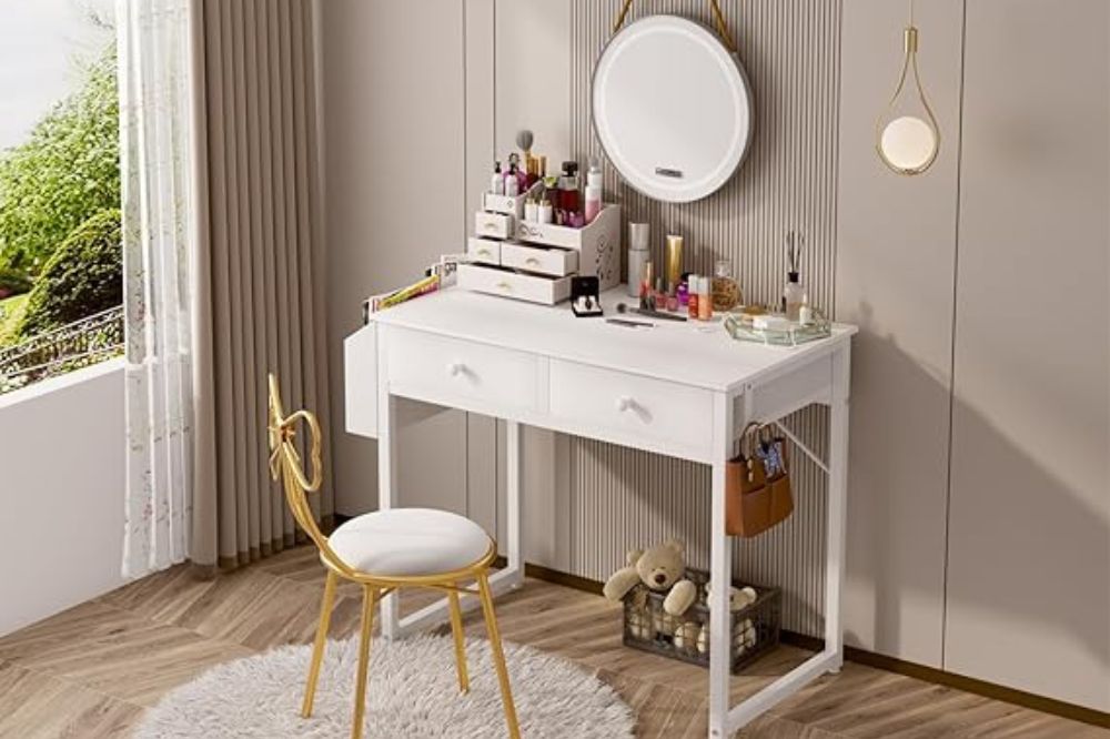 Lufeiya Small White Desk with Drawers