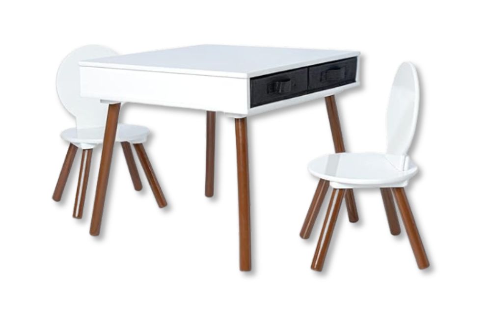 Milliard Kids Mid Century Modern Table and Chair Set with Storage Baskets