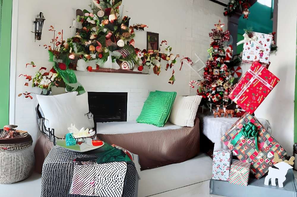 DIY Christmas Box Pole Display in the living room