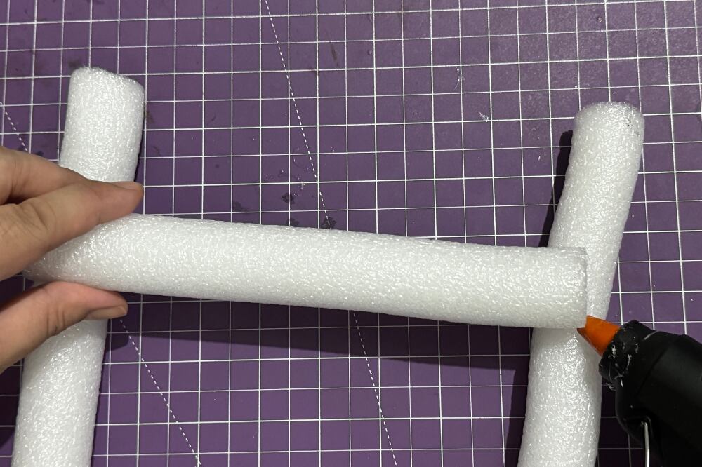 Step 4 glue all the sticks together - DIY STYROFOAM LADDER CHRISTMAS TREE ORNAMENT