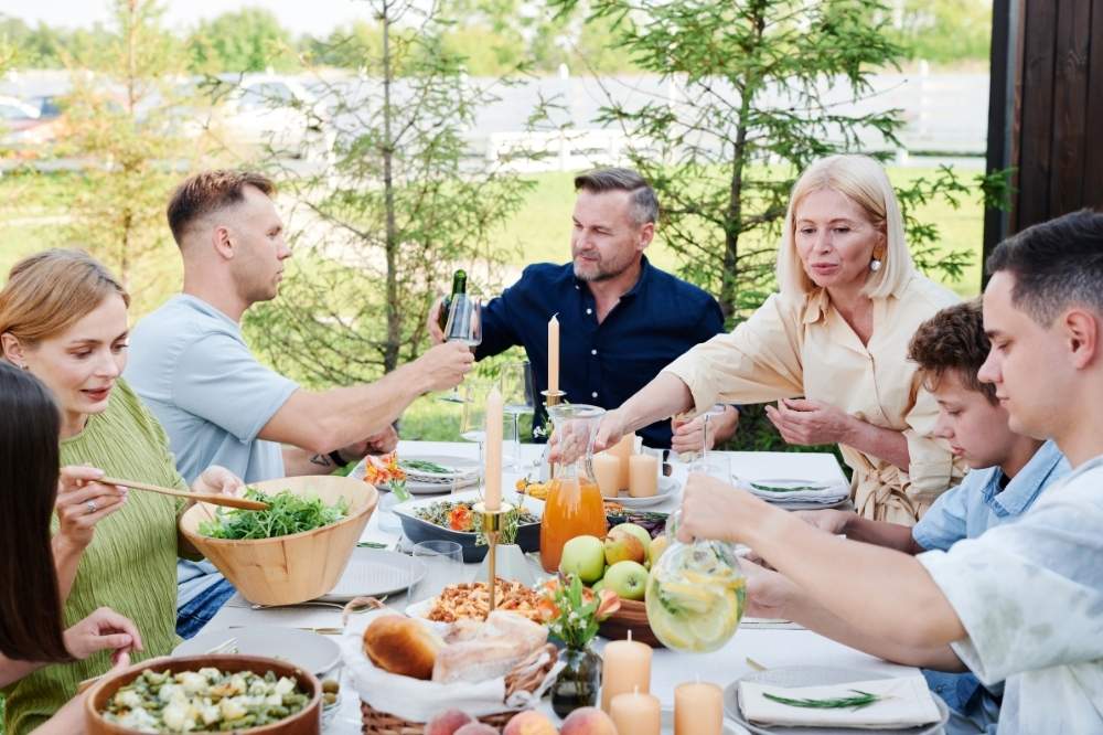 famiy having lunch outdoor