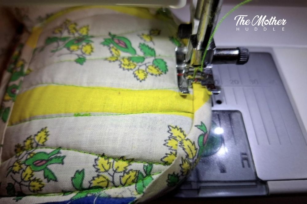 Step 8 - bias binding on the straight edge of the stems and caps