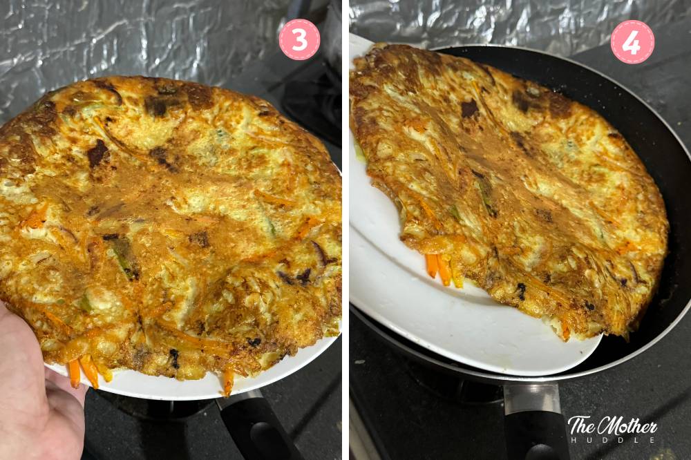 Flipping the pancake step 3 and 4