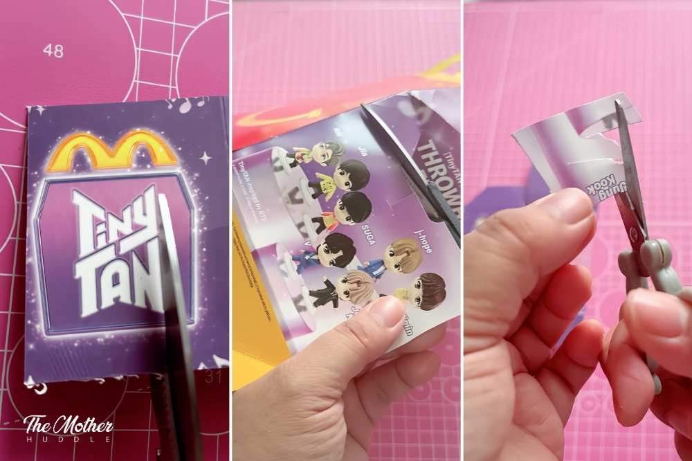 Step 6 Cut the Tiny Tan Logo and the Tiny Tan Member and name in the BTS Happy Meal Box