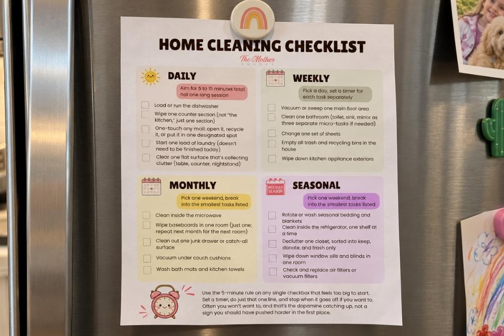 Home Cleaning Checklist on the Fridge