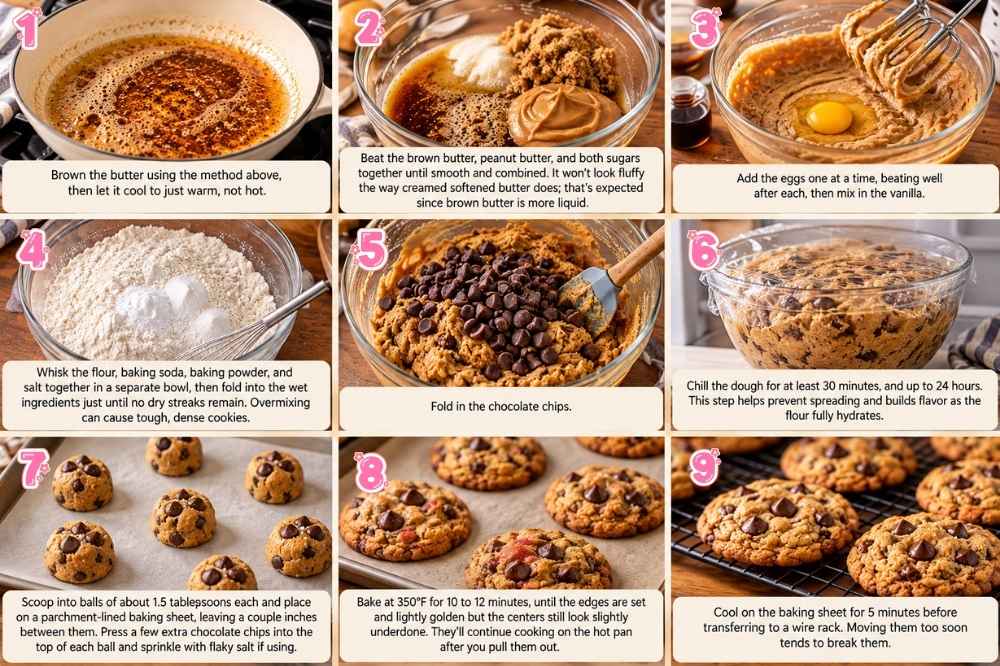 Steps on how to make Brown Butter Peanut Butter Chocolate Chip Cookies